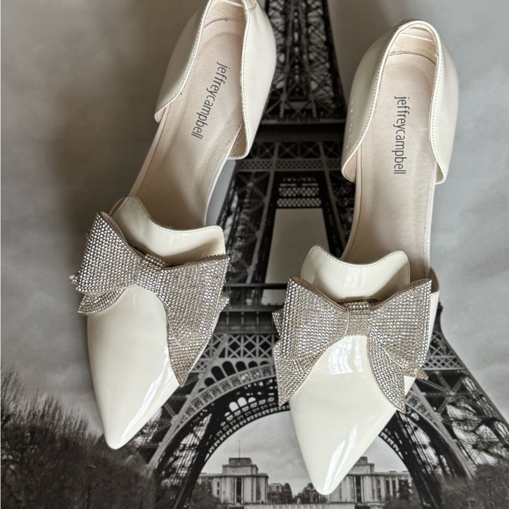 Elegant White Women's Shoes with Rhinestone Bow wedding loafer - Picture 8 of 9